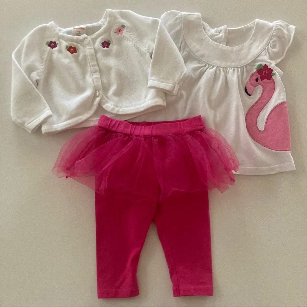 Gymboree Baby Girl 3-6 Months Flamingo Top Floral Sweater Tutu Pant Set Outfit